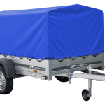 Auto Anhänger 230×125 Garden Trailer 230 KIPP Unitrailer 750 kg mit Stützrad, blauer Hochplane und Hochspriegel